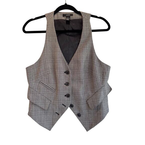 Alfani Plaid Gray Black Button Front Suit Vest Women’s Size 8 Tailored Career - Picture 1 of 4